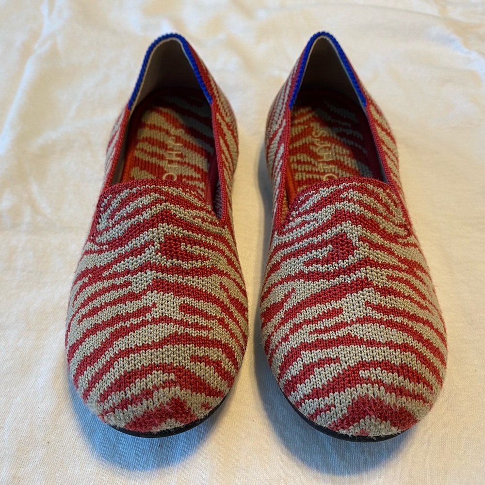 Rothy's Red and Cream Slip-On Shoes with Striped Pattern and Rounded Toe